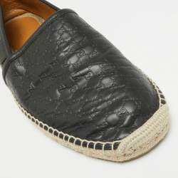  Gucci Black Microguccissima Leather Slip On Espadrille Flats Size 44