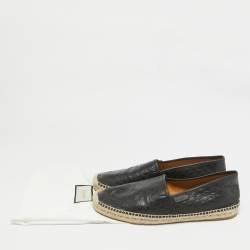  Gucci Black Microguccissima Leather Slip On Espadrille Flats Size 44