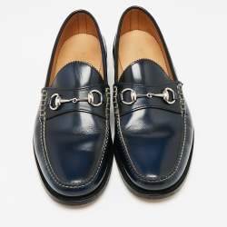 Gucci Navy Blue Leather Horsebit Slip On Loafers Size 46