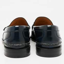 Gucci Navy Blue Leather Horsebit Slip On Loafers Size 46