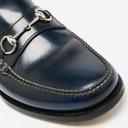 Gucci Navy Blue Leather Horsebit Slip On Loafers Size 46