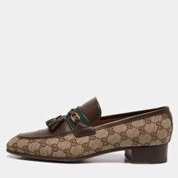 Pre Owned Gucci Beige/Brown GG Canvas and Leather Paride Loafers Size 42