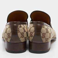Pre Owned Gucci Beige/Brown GG Canvas and Leather Paride Loafers Size 42