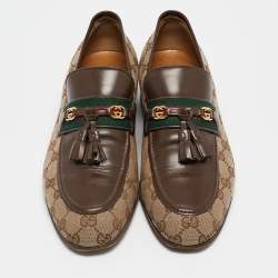 Pre Owned Gucci Beige/Brown GG Canvas and Leather Paride Loafers Size 42