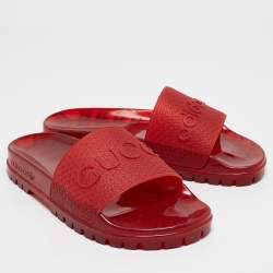 Pre Owned Gucci x Adidas Red Rubber Adilette Pool Slides Size 42