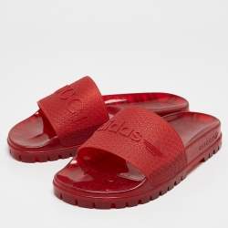Pre Owned Gucci x Adidas Red Rubber Adilette Pool Slides Size 42