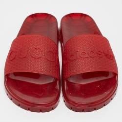 Pre Owned Gucci x Adidas Red Rubber Adilette Pool Slides Size 42