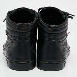 Pre Owned Gucci Black Guccissima Leather Web High Top Sneakers Size 44