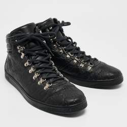 Pre Owned Gucci Black Guccissima Leather Web High Top Sneakers Size 44