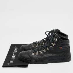 Pre Owned Gucci Black Guccissima Leather Web High Top Sneakers Size 44