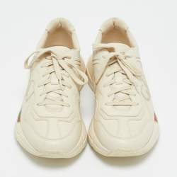 Pre Owned Gucci Cream Leather Vintage Logo Rhyton Sneakers Size 44