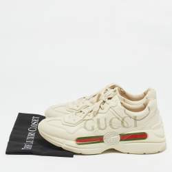 Pre Owned Gucci Cream Leather Vintage Logo Rhyton Sneakers Size 44