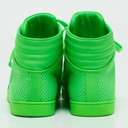 Gucci Neon Green Perforated Leather Coda High Top Sneakers Size 42.5