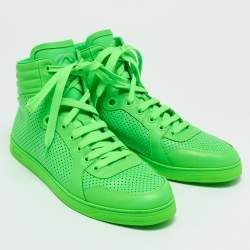 Gucci Neon Green Perforated Leather Coda High Top Sneakers Size 42.5