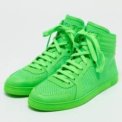 Gucci Neon Green Perforated Leather Coda High Top Sneakers Size 42.5