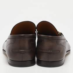 Gucci Brown Leather Jordaan Loafers Size 41