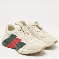 Gucci Cream Leather Web Rhyton Sneakers Size 41