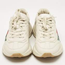Gucci Cream Leather Web Rhyton Sneakers Size 41