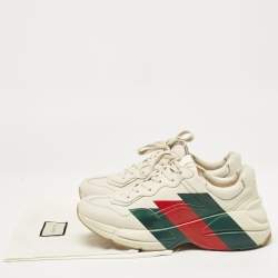 Gucci Cream Leather Web Rhyton Sneakers Size 41