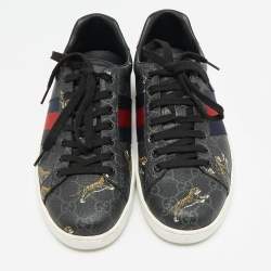 Gucci Black GG Supreme Canvas Tiger Print Ace Sneakers Size 41.5