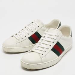 Gucci White Crocodile Leather and Leather Ace Lace Up Sneakers Size 44.5