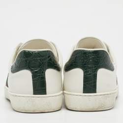 Gucci White Crocodile Leather and Leather Ace Lace Up Sneakers Size 44.5