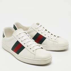 Gucci White Crocodile Leather and Leather Ace Lace Up Sneakers Size 44.5