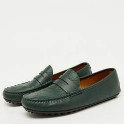 Gucci Dark Green Guccissima Leather Slip On Loafers Size 42.5