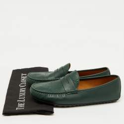 Gucci Dark Green Guccissima Leather Slip On Loafers Size 42.5