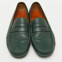 Gucci Dark Green Guccissima Leather Slip On Loafers Size 42.5
