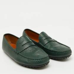 Gucci Dark Green Guccissima Leather Slip On Loafers Size 42.5