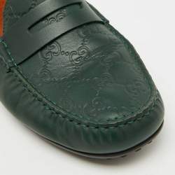 Gucci Dark Green Guccissima Leather Slip On Loafers Size 42.5