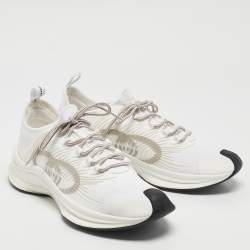 Gucci White Knit Fabric Run Sneakers Size 43.5