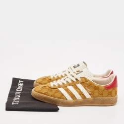 Adidas x Gucci Red/Brown GG Canvas Gazelle Low Top Sneakers Size 39.5