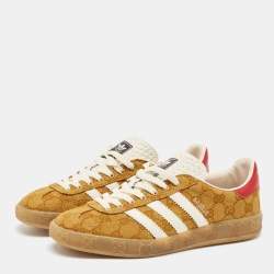 Adidas x Gucci Red/Brown GG Canvas Gazelle Low Top Sneakers Size 39.5