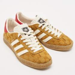 Adidas x Gucci Red/Brown GG Canvas Gazelle Low Top Sneakers Size 39.5