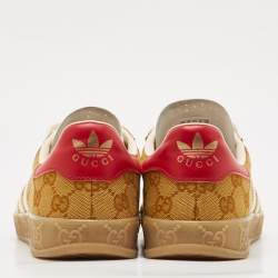 Adidas x Gucci Red/Brown GG Canvas Gazelle Low Top Sneakers Size 39.5