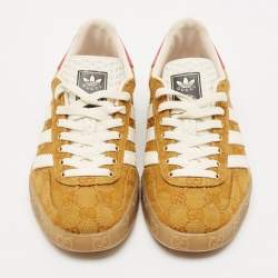 Adidas x Gucci Red/Brown GG Canvas Gazelle Low Top Sneakers Size 39.5