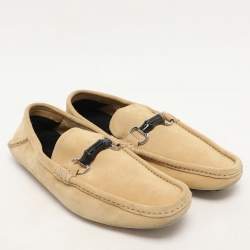 Gucci Yellow Suede Horsebit Slip On Loafers Size 42.5
