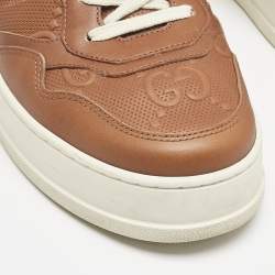 Gucci Brown Jumbo GG Embossed Leather Low Top Sneakers Size 42.5