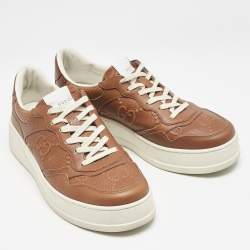 Gucci Brown Jumbo GG Embossed Leather Low Top Sneakers Size 42.5
