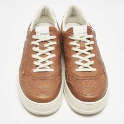 Gucci Brown Jumbo GG Embossed Leather Low Top Sneakers Size 42.5