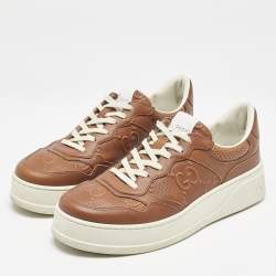 Gucci Brown Jumbo GG Embossed Leather Low Top Sneakers Size 42.5