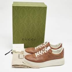Gucci Brown Jumbo GG Embossed Leather Low Top Sneakers Size 42.5