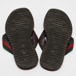 Gucci Dark Brown Web Canvas and Guccissima Leather Thong Flats Size 43.5