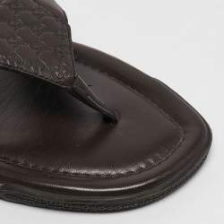 Gucci Dark Brown Web Canvas and Guccissima Leather Thong Flats Size 43.5