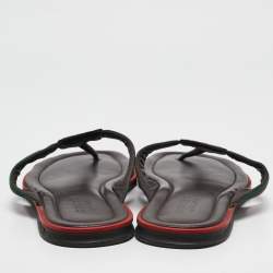 Gucci Dark Brown Web Canvas and Guccissima Leather Thong Flats Size 43.5