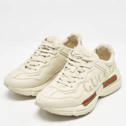 Pre Owned Gucci Cream Leather Vintage Logo Rhyton Sneakers Size 40