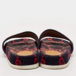 Gucci Navy Blue/Red GG Velvet Flat Slide Sandals Size 42
