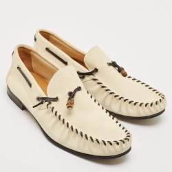Gucci Beige Suede Bamboo Tassel Slip On Loafers Size 42.5
